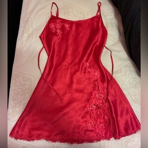 Victoria's Secret hot pink Satin Slip with Lace & Sequin Floral Appliqué